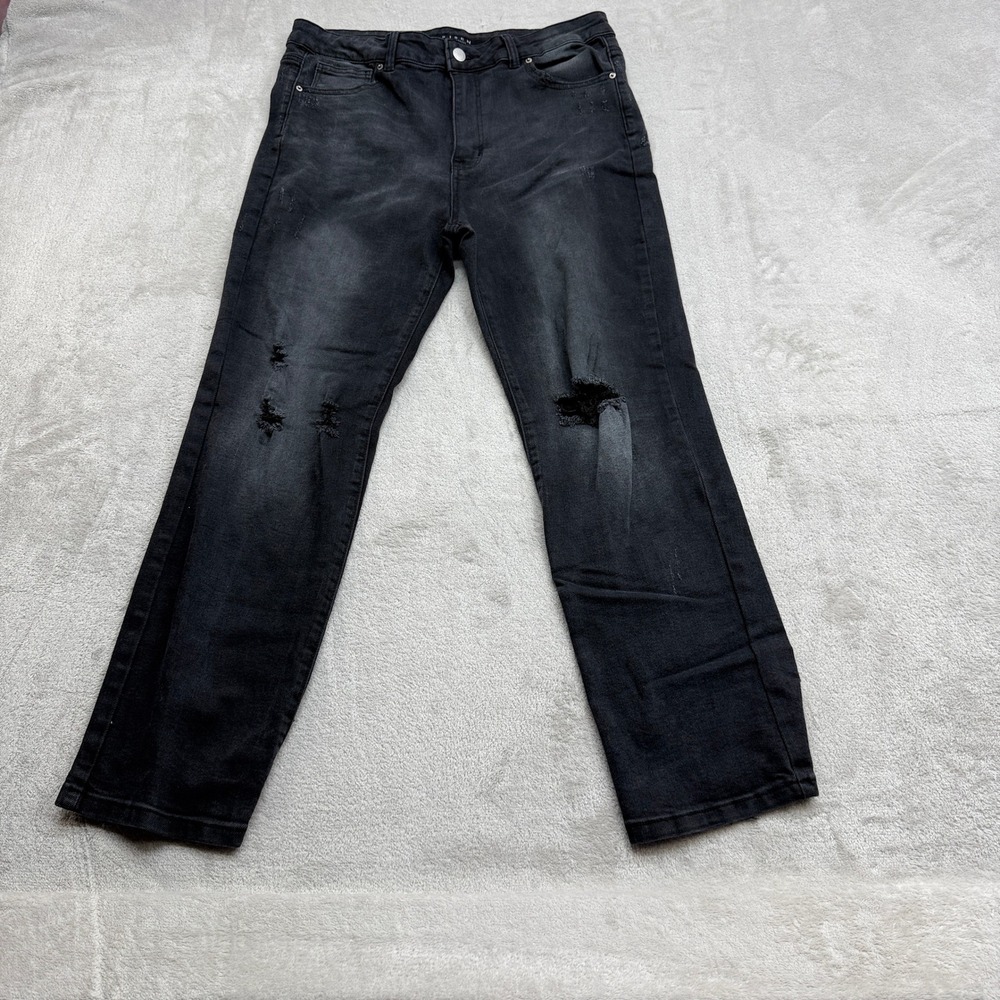 Risen Distressed Jeans Women's 15 Black High Rise Straight Leg Grunge Edgy Punk
